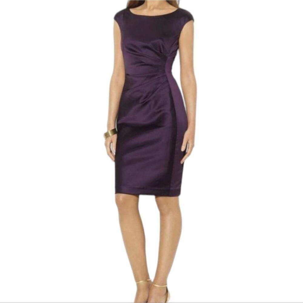 Ralph Lauren Sapphire Sheath Dress Stretch Satin Cocktail Special Occasion 10